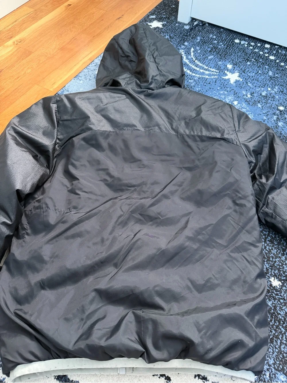 The North Face Kids Black Hooded Puffer Jacket with Light Gray Trim